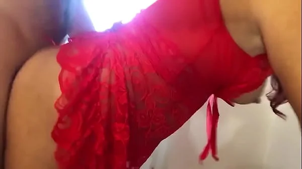 A mature step mom in red lingerie sucked her son's penis and let him into her anal