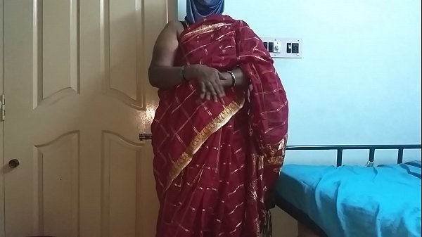 desi indian tamil telugu kannada malayalam hindi horny cheating wife vanitha wearing cherry red colour saree showing big boobs and shaved pussy press hard boobs press nip rubbing pussy masturbation