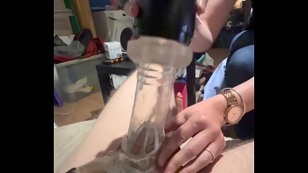 Caged cock teased and denied inside a cock sleeve