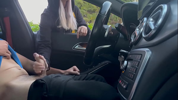 I wait in the car jerking off at the gym door and a girl helps me cum in public after leaving the gym